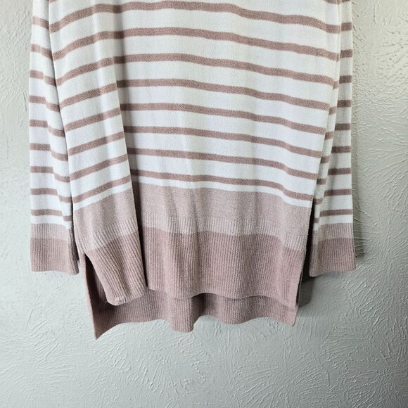 Barefoot Dreams Tunic Sweater Knit Brown White Striped Pullover Cozy Casual Top - Picture 5 of 13